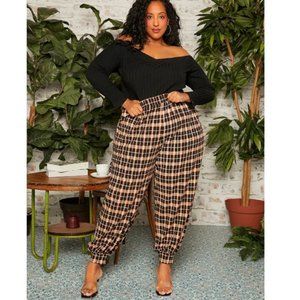 SHEIN FIT+ Plus Plaid Print Carrot Pants